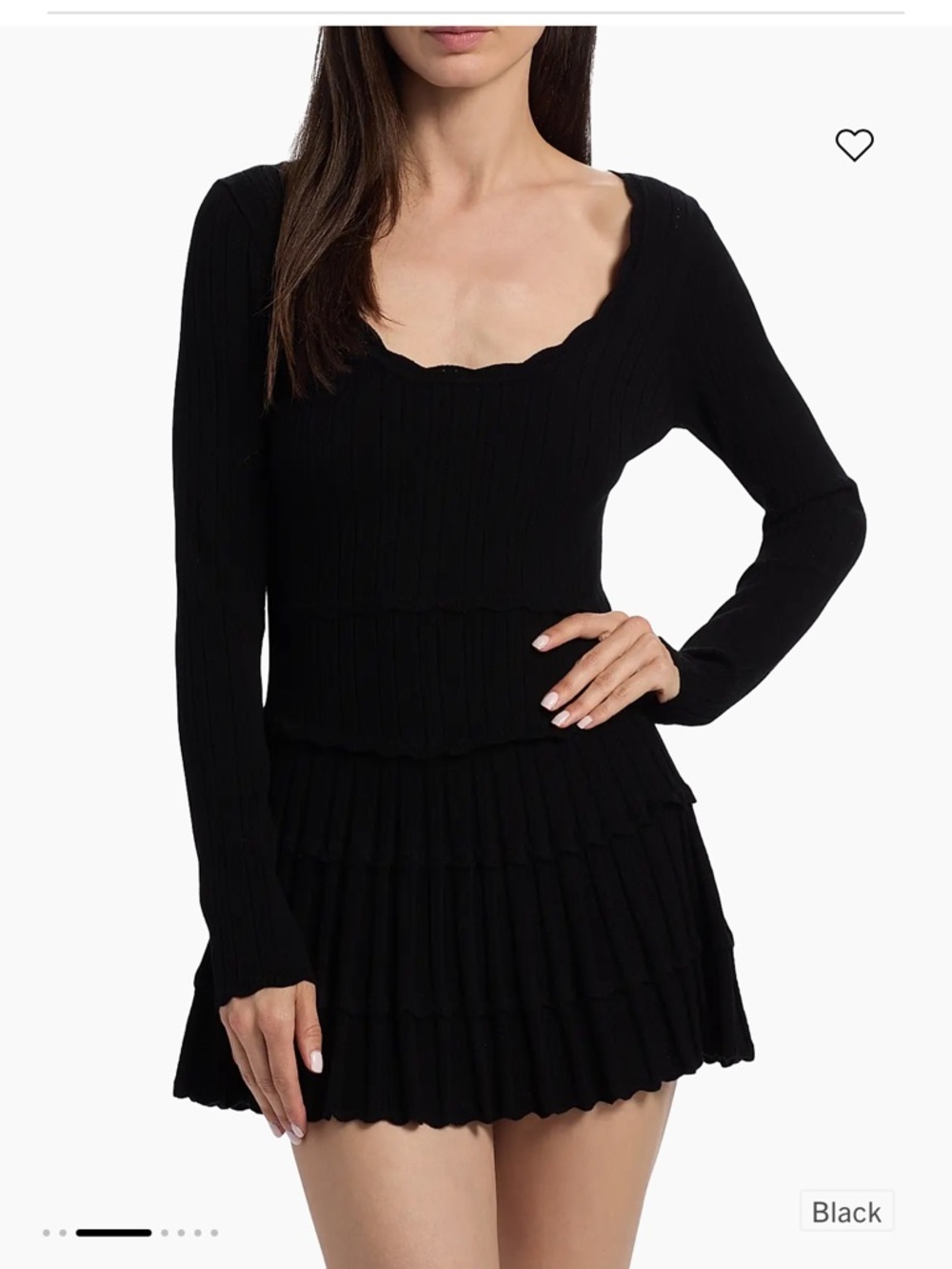 Loveshackfancy Tiered Stretch Pointelle Knit Mini Dress Black size Medium